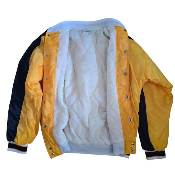 Rare Vintage 80s Adidas Satin Varsity Jacket Run DMC Size L Yellow Navy Street - Picture 5 of 9